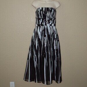 NWOT $5720 Sz 36 2 Elie Saab Black White Embroidered Sequin Midi Strapless Dress